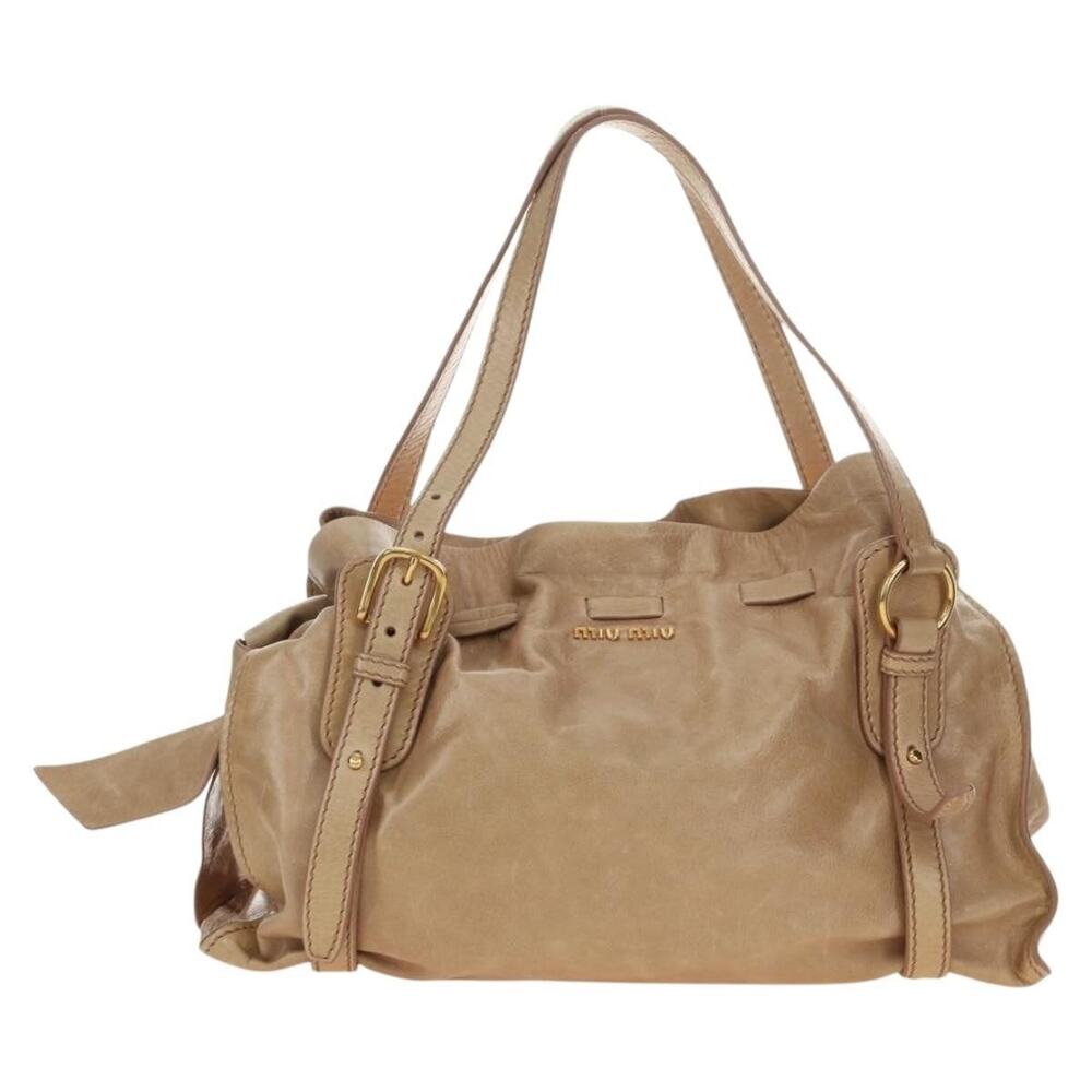 Miu Miu Leather Shoulder Bag Beige